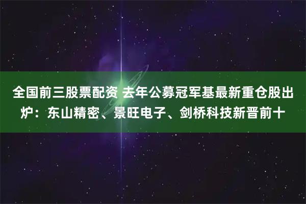 全国前三股票配资 去年公募冠军基最新重仓股出炉：东山精密、景旺电子、剑桥科技新晋前十